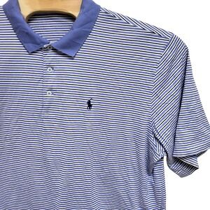 Polo Golf Ralph Lauren Mens XL Pima Cotton Striped Polo Shirt Blue White Navy